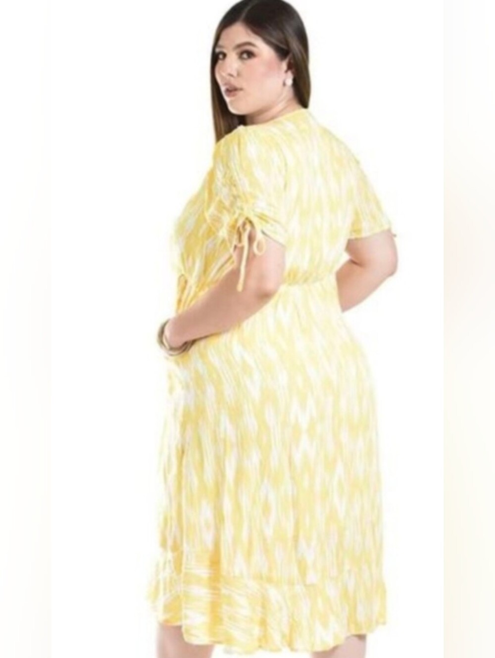 NWT Torrid Yellow White Swiss Dot Surplice Wrap Midi Dress Pockets 6X 30 - Picture 2 of 6